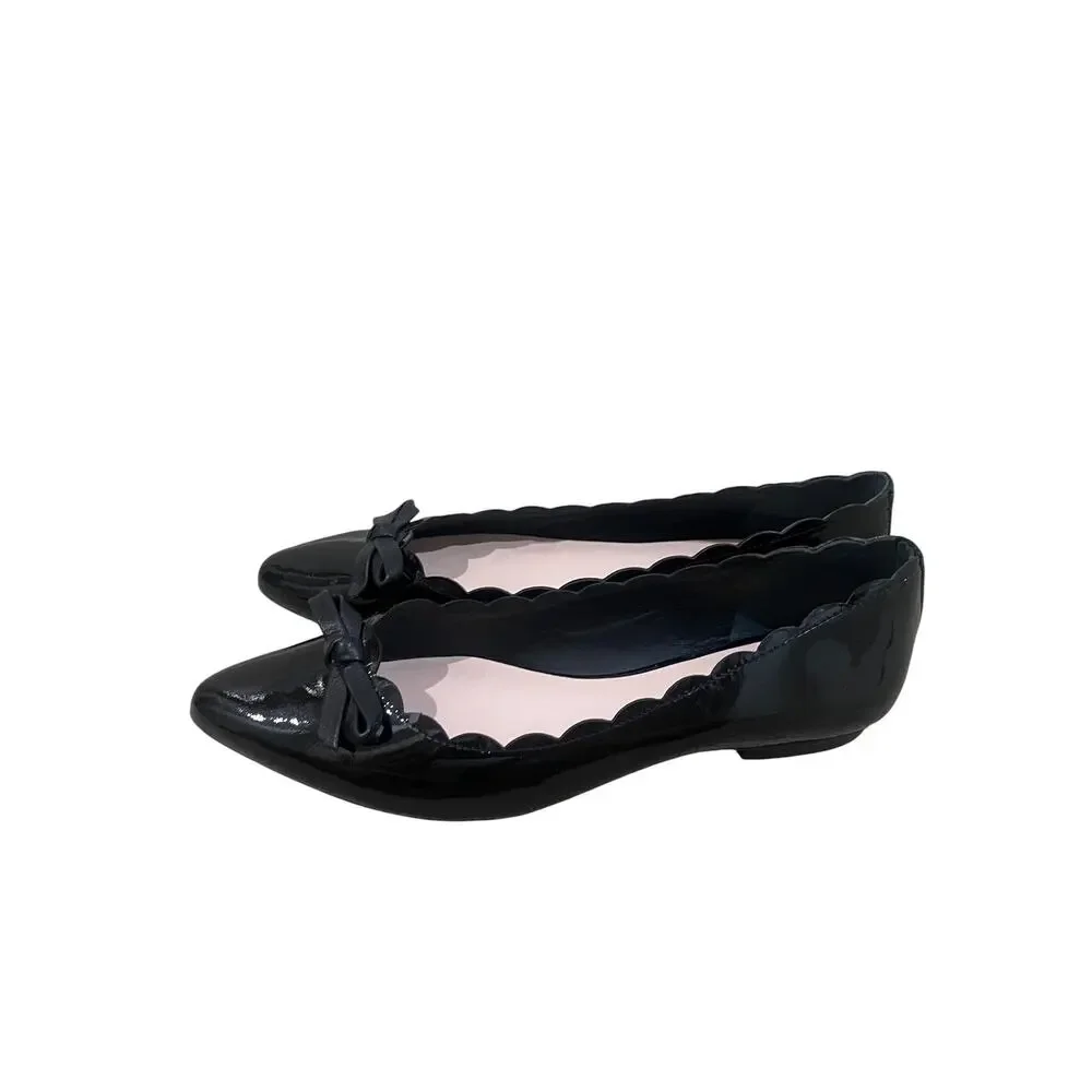 Kate Spade Shoes Womens Size 7.5M Black Patent Ballet Flats Bow Pointed Toe